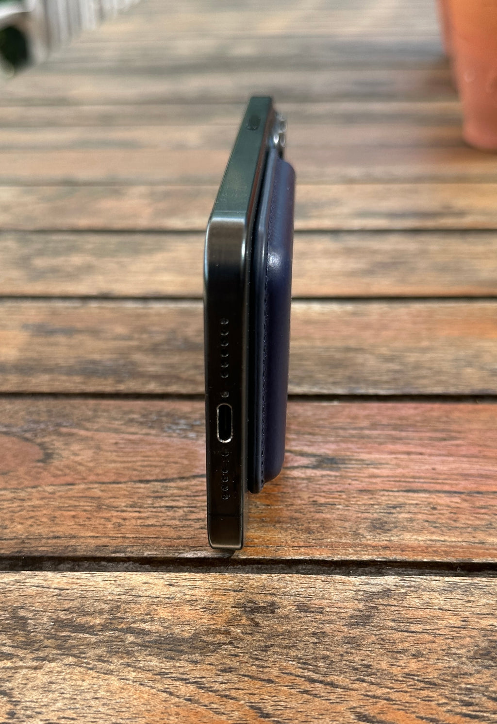 Navy Blue Leather MagSafe Card Holder